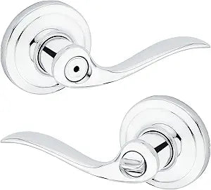 Kwikset Tustin Interior Privacy Door Handle with Lock, Door Lever For Bathroom and Bedroom, Polished Chrome Reversible Keyless Turn Lock