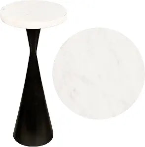JONATHAN Y Ziggy 22" Round White Marble Top Drink Table with Antique Black Aluminum Hourglass Pedestal Base, Modern Martini Accent Side Table for Small Spaces in Living Room and Bedroom END4003B