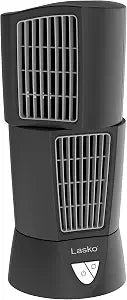 Lasko Oscillating Platinum Desktop Wind Tower Fan, 3-Speeds, Compact, Portable with Handle for Office, Bedroom and Kitchen, 14", Black, 4916