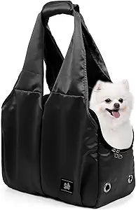 Dog Purse Carrier for Small Dogs, Cats, and Puppies Soft-Sided Travel Pet Tote Bag with 4 Large Pockets, Foldable, Lightweight, Fits Pets up to 15 lbs, for Travel, Outings (Black)