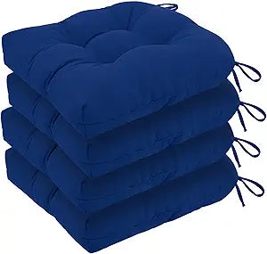 idee-home Outdoor Chair Cushions Set of 4, Patio Chair Cushions Thick 19 x 19 x 5 Inch Tufted Seat Cushions for Outdoor Furniture Waterproof with Ties, Dining Pads Dark Cerulean