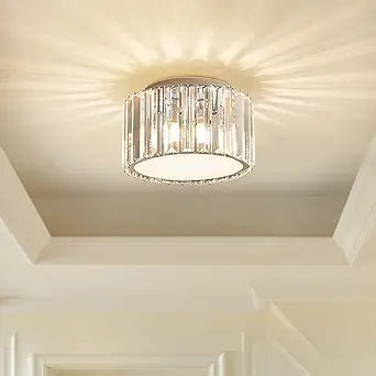 Modern Crystal Ceiling Light Fixture, BUXVRCS Mini Flush Mount Crystal Chandelier, H 5.89'' x W 8.66'' Small Crystal Ceiling Fixtures for Hallway Bedroom Bathroom G9 Socket
