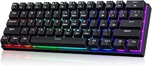 60% Wired Mechanical Gaming Keyboard with Blue Switches, LED Backlit