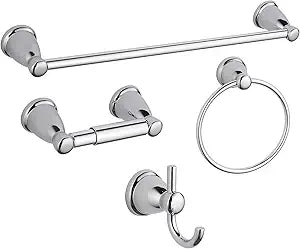 BGL 4-Piece Bathroom Accessory Set Chrome Bathroom Hardware Set 24 Inches Adjustable Towel Bar Towel Ring Paper Holder Robe Hook