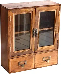 Primo Supply Wood Storage Cabinet with Clear Display Door - 12"x14"x5" Wall Shelf - Candle Cupboard - Pantry Organization