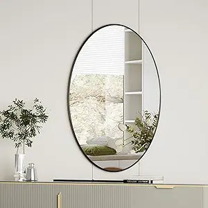 Koonmi Black Oval Bathroom Mirror, 20"x28" Bathroom Vanity Mirror, Oval Mirror for Bedroom Living Room Entryway, Hangs Horizontal or Vertical