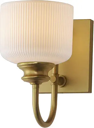 Maxim Lighting Bisque 1-Light Wall Sconce | Natural Aged Brass Steel Finish | White Glass Shade | Modern Indoor Light Fixture | Ideal for Hallways, Bedrooms & Bathrooms | 21491WTNAB
