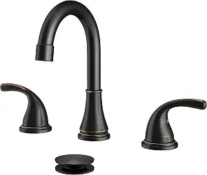 Bathroom Sink Faucet FRANSITON Centerset 8 Inch 2 Handle Bathroom Sink Faucet Lead-Free with Pop-up Drain Stopper and Supply Hoses