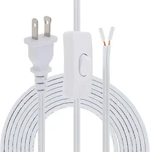 RTNLIT 16FT Lamp Cord with On/Off Button Switch and Polarized Plug, White