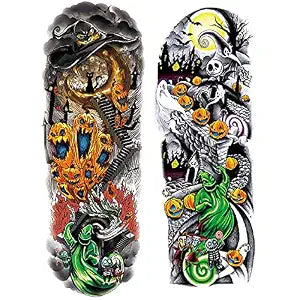 12 Sheets Nightmare Before Christmas Full Arm Temporary Tattoo Stickers, Tumbler Tattoo
