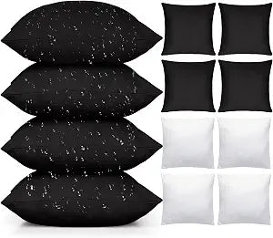 Colingmill 4 Set Waterproof Black Outdoor Throw Pillow Covers with 4 Pillow Inserts 18x18 Inch Decorative Waterproof Throw Cushion for Sofa Couch Home Patio