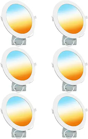 LEDYOND 6 Inch LED Recessed Lighting 6PK, 1200LM High Brightness Canless Wafer Lights with Iron Junction Box, 5CCT Selectable, CRI90 Slim Metal Frame Retrofit Downlight, 10~100% Dimmable, UL IC Rated