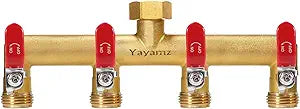 Garden Hose Splitter, 3/4 Rust and Freeze Resistant Outdoor Hose Manifold with 4 Red Extra Long Handles Faucet Adapter-Heavy Duty Brass 4-Way Valve