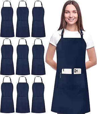 Utopia Kitchen 10 Pack Bib Apron Adjustable with 2 Pockets, Water and Oil Resistant, Cooking Kitchen Chef Apron for Women Men