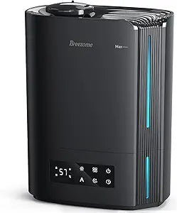 BREEZOME 6L Humidifiers for Bedroom Large Room & Essential Oil Diffuser, Ultrasonic Top Fill Cool Mist Humidifiers for Baby, Plants, Nursery Last up to 60 Hours, Smart Humidistat Control, Quiet, Black