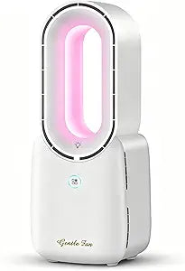 Misby Rechargeable Bladeless Desk Fan, 11.8 Inch Table Fan with 5-Color Ambient Lights, Touch Control 3 Speeds + Natural Wind Mode, Quiet Cooling Fan for Bedroom, Home, Office, Desktop