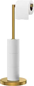 FORIOUS Toilet Paper Holder Stand, Modern Freestanding Tissue Roll Holder for Bathroom, Durable 304 Stainless Steel and Weighted Base Toilet Paper Stand, toilet paper storage for 4 Rolls, Brushed Gold