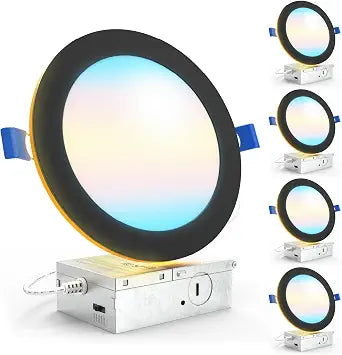 Sunco 4 Pack, Black Recessed Lighting 6 Inch, with Night Light, 5CCT, 15W