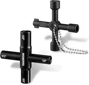 WORKPRO 2PC Water Key Wrench, 40Cr Universal Utility 4 Way Sillcock Key