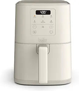 bella 4Qt Slim Air Fryer, Fits-anywhere Kitchenware, EverGood Ceramic Nonstick Coating, Adjustable Temperature, 6 Preset Cooking Options, 60 Min Auto Shutoff w Audible Tone, 3.3lb Capacity, Oatmilk