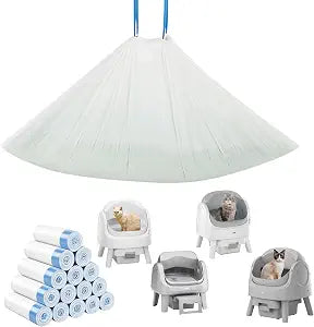 300pc Pet Pivot Litter Box Bags for Autoscooper 11 Petpivot Automatic Litter Box Heavy-Duty Tear-Resistant Leak-Proof Bags with Drawstring Closure, 25.6in11.8in, FOXORU