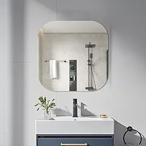 24" Frameless Square Bathroom Mirror, Tempered Glass Wall Mirror, HD Vanity Mirror for Entryway, Living Room & Home Decor, Polished Rounded Edges, 1/5" Thick