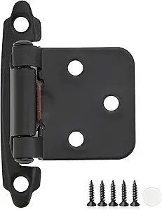 50 Pack 25 Pair Black Cabinet Hinges - 1/2 inch Overlay Kitchen Cabinet Hinges, Semi-Concealed Hinges, Self Closing Cabinet Door Hinges with Door Bumper, Black Face Mount Cabinet Hardware