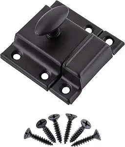Small Stamped Oil Rubbed Bronze Cabinet Door Latch - 1 7/8" 1 7/8" - Spring Loaded Cupboard Door Latch with Oval Turn - Vintage Cabinet Hardware | UA-141-LOB (1)
