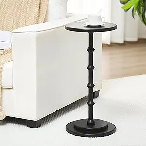 Marsui Black Pedestal Cocktail Side Table Solid Wood Martini Side Table for Couch Small Place Living Room Bedside Area