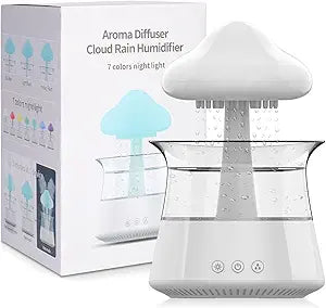 cjc Cloud Rain Humidifier for bedroom with Soothing Rain Sounds Sleep Aid, Waterfall Night Light, Mushroom Design Air Moisturizer∩╝Room Decor Aesthetic for living room (White)