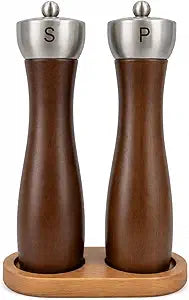 Newise Salt and Pepper Grinder Set, Manual Wooden Salt and Pepper Mills Shakers with Ceramic Core and Wooden Stand, Adjustable Coarseness, Refillable Salt Grinder for Home Kitchen