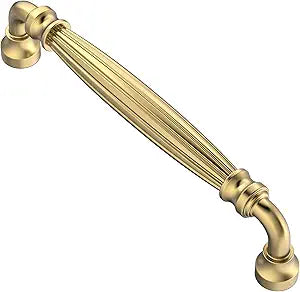 Alzassbg Cabinet Pulls, Champagne Bronze, 5 Inch Hole Center, Fluted Design, Decorative Hardware Handles, 10 Pack, AL0006BRG