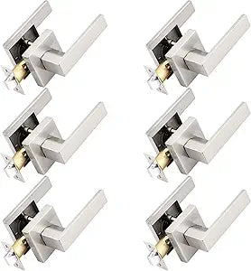 Probrico Square Passage Door Levers Set Keyless Interior Door Handles Brushed Nickel Finish, 6 Pack