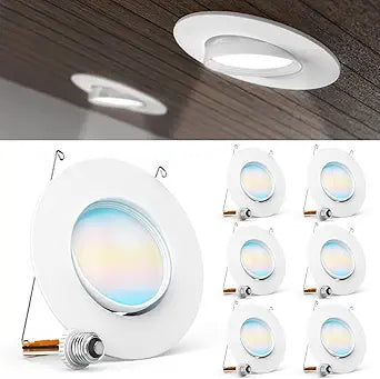 Sunco 6 Pack LED Can Lights Eyeball Retrofit Gimbal 5/6 Inch Recessed Lights, 12W=60W, 5 Colors (2700K/3000K/3500K/4000K/5000K), 800 LM, Directional Angled Trim Adjustable Ceiling Downlight, UL
