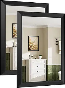 Briivue 2-Pack 24x36 Inch Black Bathroom Mirror for Wall, Thick Metal Framed Rectangle Mirrors for Over Sink, Bedroom, Living Room, Entryway, Anti-Rust, HD Tempered Glass