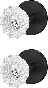 Glass Crystal Door Knobs, Dummy Door Lever, Interior Door Handle Single Sided Decorative for Hall Closet, 2 Pack (Black, Dummy)