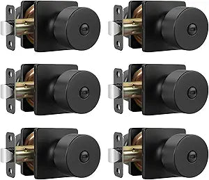 Goldenwarm Matte Black Door Knobs Interior, Privacy Door Knob for Bedroom Door Knob, Black Interior Door Knobs Privacy Lock 6 Pack