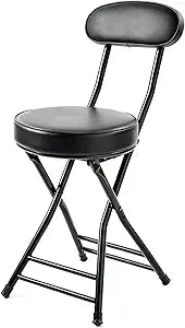 Folding Stool,Cushioned Padded Folding Bar Stool,18inch Black Height Heavy Duty Portable Chair Stool with 300lbs Capacity for Kitchen Living Room Garden Camping Fishing