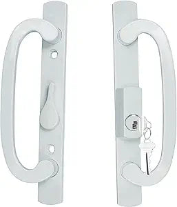 ReigaHood Keyed Sliding Patio Glass Door Handle Set Fits for Truth Legacy & Sash Controls P/N #2265, 45 Keyway w/o Mortise Lock, 3-15/16" Hole Centers, Non-Handed, White Diecast, B Position