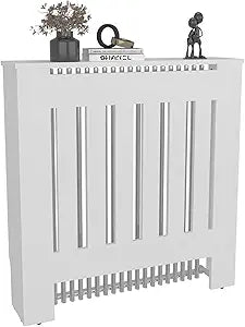 Tuhome Radiator Cover Linn with Cabinet and Slatted Panel, Modern Home Furniture for Heating Units, Ventilated Decorative Enclosure with Extra Shelf Space, Ideal for Small to Medium Rooms