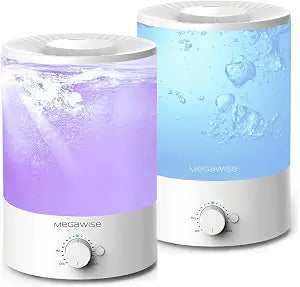 MEGAWISE 2 pack 3.5L Ultrasonic Cool Mist Humidifier Top-Fill, Essential Oil Diffuser, Quiet Operation, Night Light, Auto Shut-Off for Home & Office (2)