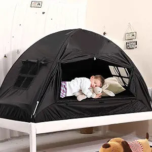 Bed Tent for Kid Twin Size Bed Canopy,Sensory Breathable Privacy Space Sleeping Drafty Room Dream Tents Indoor Play Tent Black-Out Kid Sleep Tent (Black, Twin)