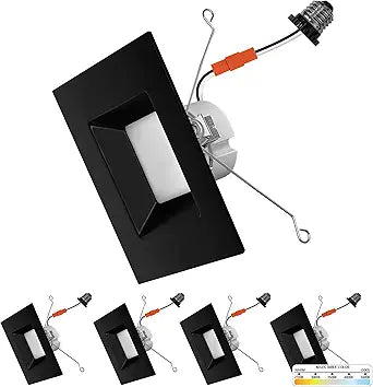 NUWATT 4 Pack, Black 6 Inch Square LED Can Lights, CCT 2700K/3000K/3500K/4000K/5000K Selectable, 1100 Lumen, 14W, Dimmable, 6 Inch Retrofit Recessed Lighting, 6" Black Square Light, ETL, Wet Rated