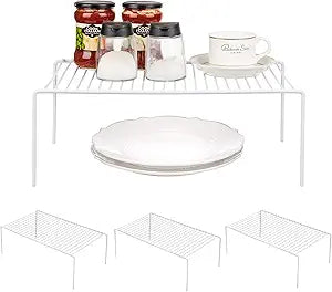 Redrubbit Large (15.7 x 9. 4 Inch) Cabinet Storage Shelf Rack, Rustproof Kitchen Counter and Cabinet Shelf, Storage Rack Organizer for Kitchen, Fridge, Cabinet, Bathroom, Set of 4