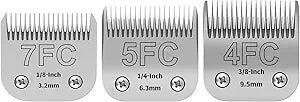 Pet Dog Grooming Detachable Ceramic Blades Kit | Compatible with Andis, Oster A5, Wahl KM10 Clippers, Cut Length 1/8" (3.2mm) to 3/8" (9.5mm), 7FC+5FC+4FC