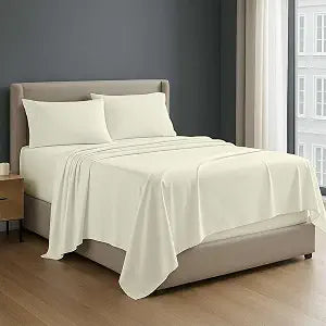 NON Sticky cotton Premium 4 Piece Egyptian Cotton Fitted Queen Sheet Set, Hotel Quality Soft Breathable Bedding Sheets, 18" Deep Pocket, 60" X 80", Ivory Solid