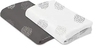 4moms breeze Bassinet Sheets, For Baby Bassinets and Furniture, Machine Washable and 100% Cotton, White & Grey, 2 Pack,2 Count (Pack of 1)