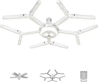 Deformable LED Garage Light, 10000 Lumens 100W Ceiling Light, E26 Screw in Ceiling Light, Snowflake Crystal Design, 6500K Daylight LED Shop Light for Garage Workshop Basement Gym, 1 Pack