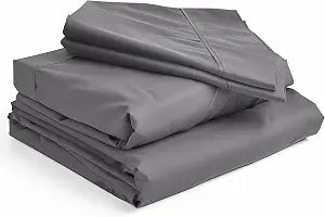 Simple Deluxe Queen Size Sheet Set, 4 Piece Hotel Luxury Bed Sheets, Wrinkle Free - Deep Pockets - Breathable & Cooling Sheet- Easy Care (Queen, Grey)