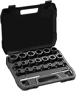 22 Piece Bolt Nut Extractor Set, 1/2" & 3/8" Drive Impact Lug Nut Removal Tool & Wheel Lock Removal Kit for Stripped, Damaged & Frozen Nuts, Bolts & Screws
